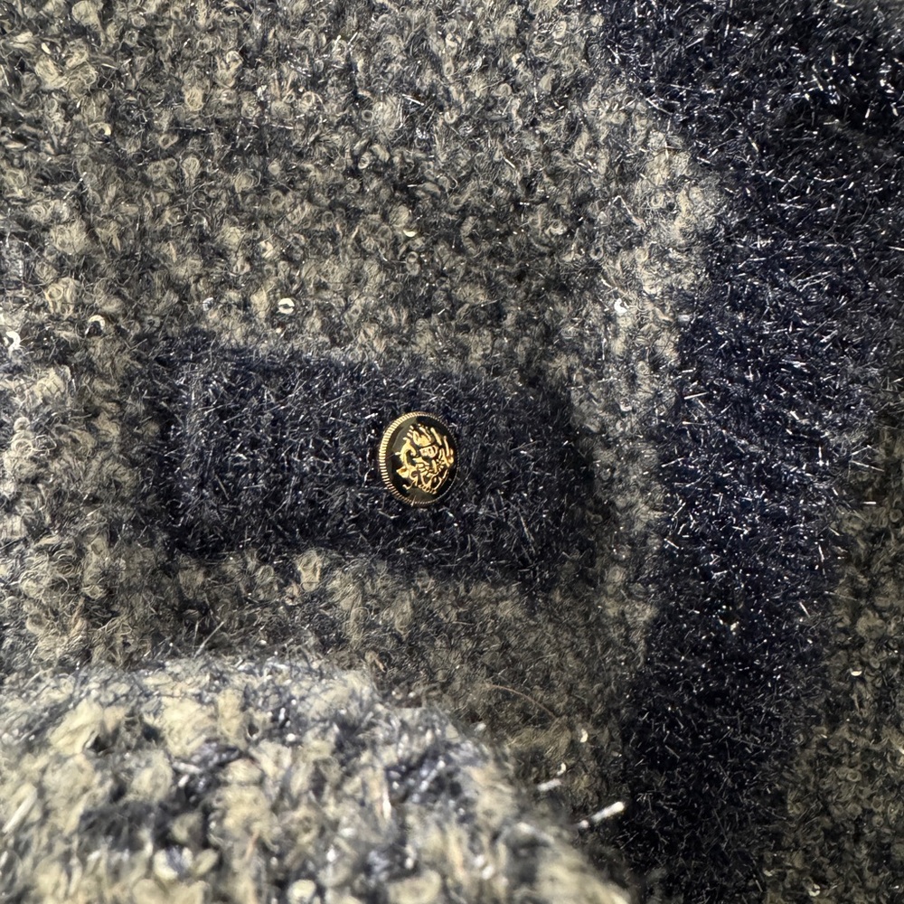 Maje Navy Gray Bouclé Cardigan - Picture 3 of 6